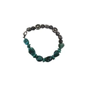 Vintage Turquoise Gemstone Beaded Chip Silver Artisan Bracelet 7.25" Sterling?